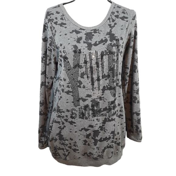 Unbranded Sweaters - You Smile Embellished Microphone Crewneck Long Sleeve Sweatshirt Grey Music M